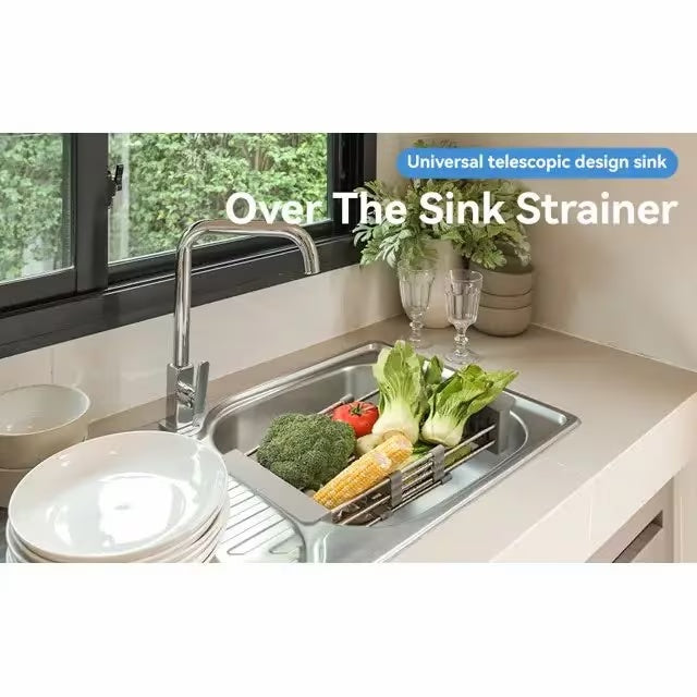 Adjustable Immersion Sink Dish Drying Rack With Stainless Steel Drain Basket