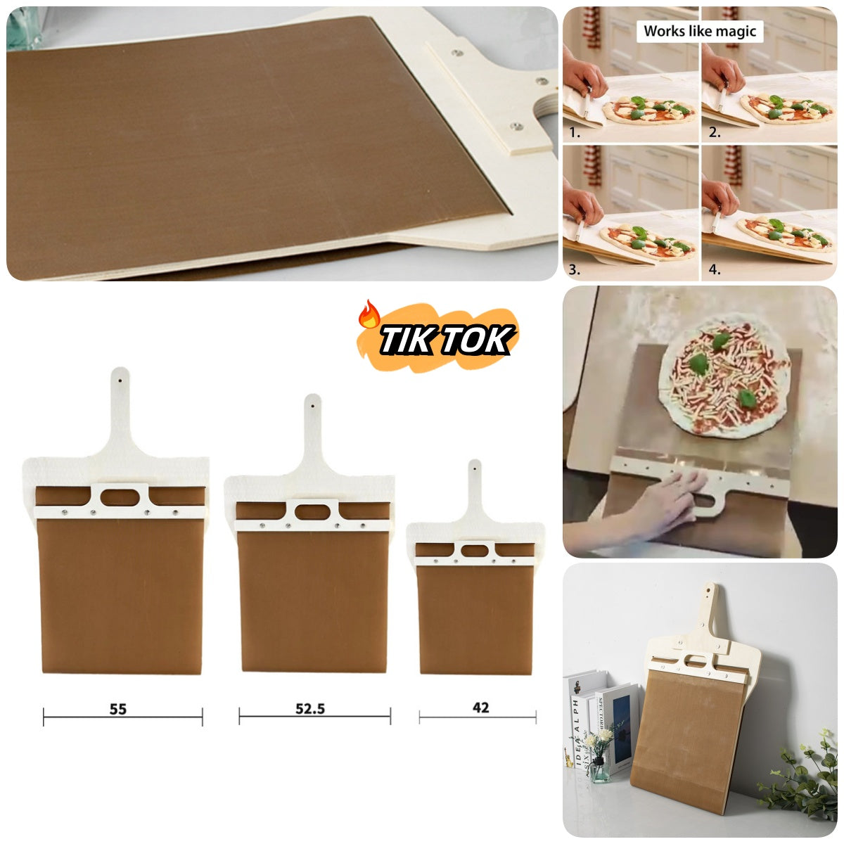 3 Sizes Sliding Pizza Wooden Handle Transfer Pizza Kitchen Gadgets