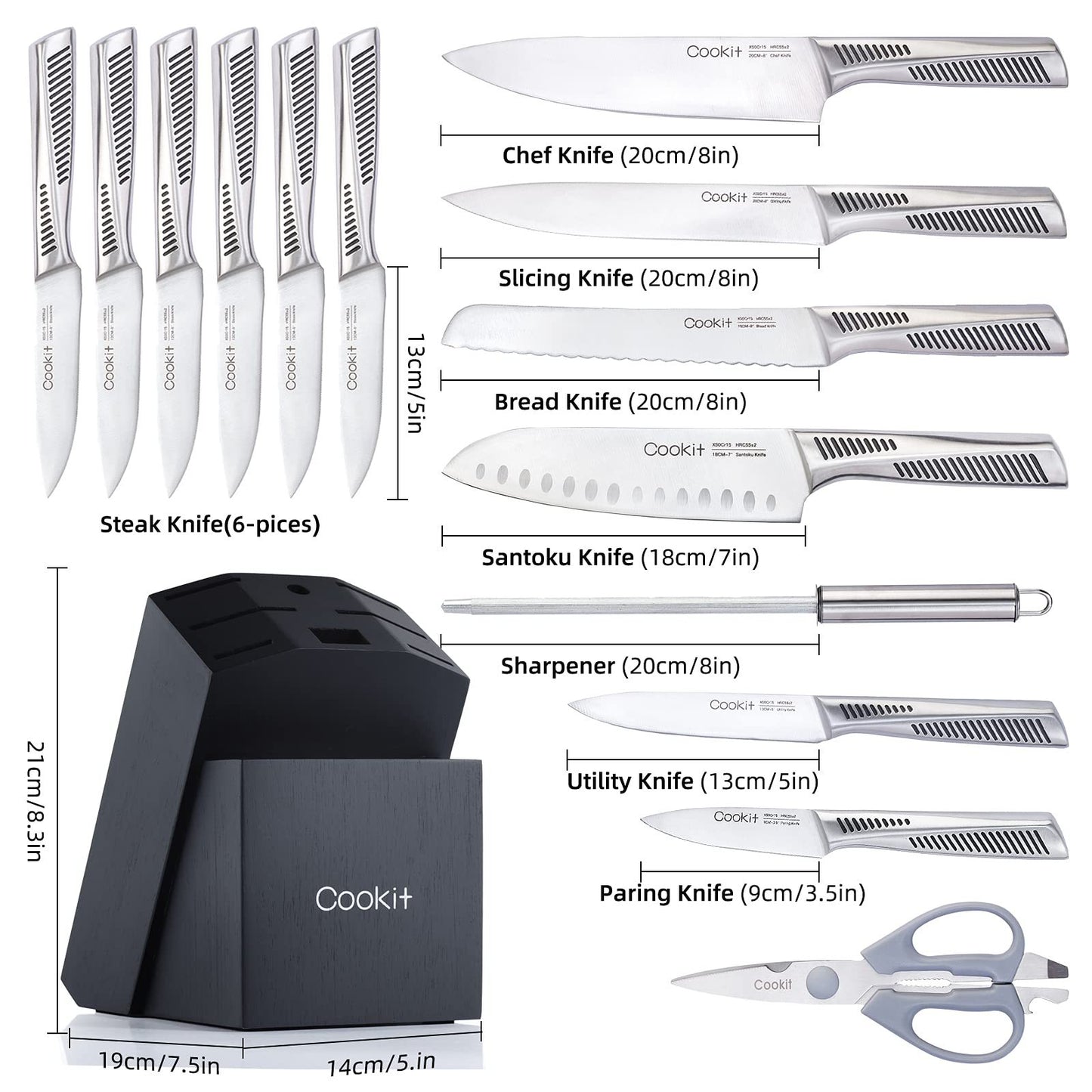 Kitchen Knife Set, 15 Piece Knife Sets with German Stainless Steel Hollow Handle.