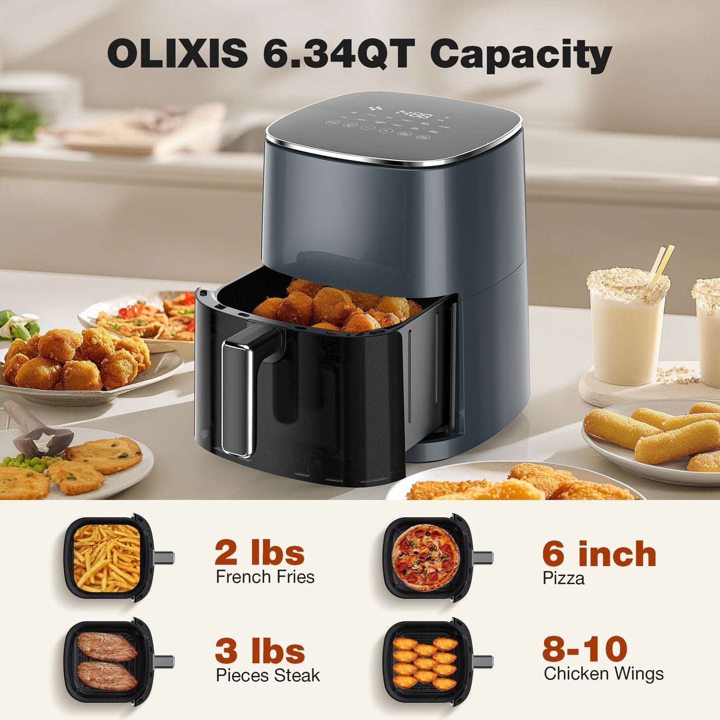 Air Fryer 6 Quart Capacity With Window Square Air Fryer 12-in-1