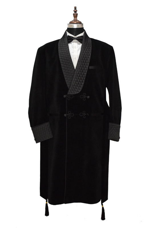 Men Black Smoking Jacket Wedding Party Wear Long Coat - TrendsfashionIN