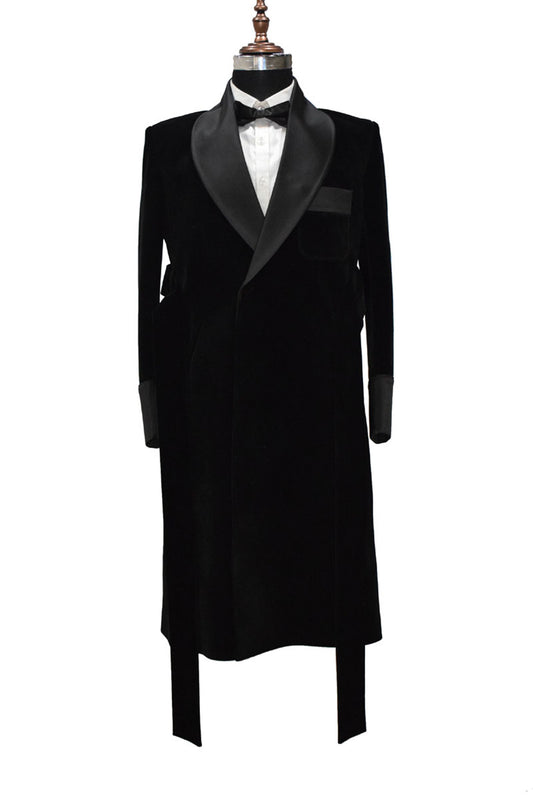 Men Black Smoking Gown Dinner Party Wear Long Gown - TrendsfashionIN