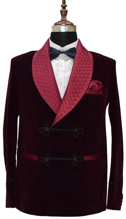 Men Burgundy Smoking Jacket Wedding Party Wear Blazer - TrendsfashionIN