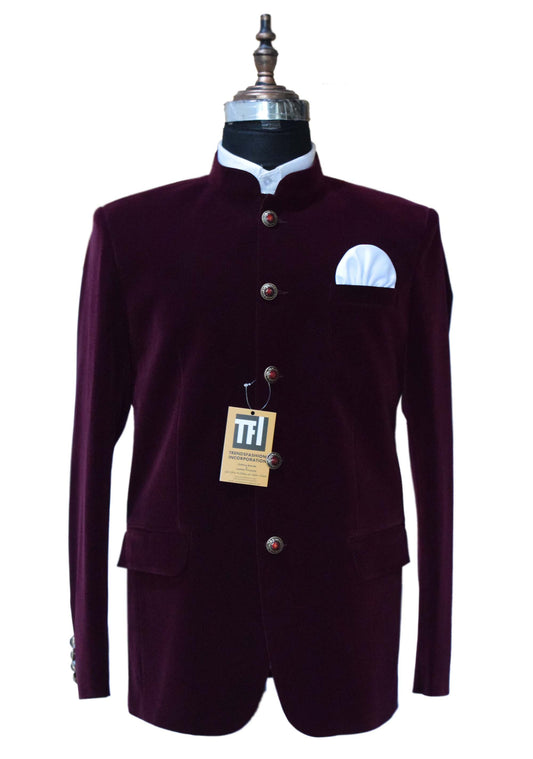 Men Burgundy Jodhpuri Jacket Dinner Party Wear Coat