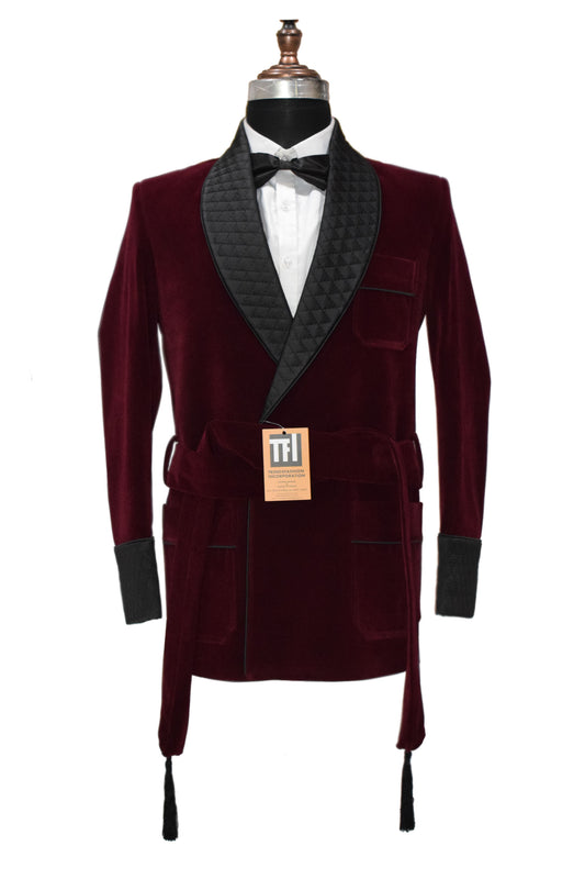 Men Burgundy Smoking Robes Designer Party Wear Coats