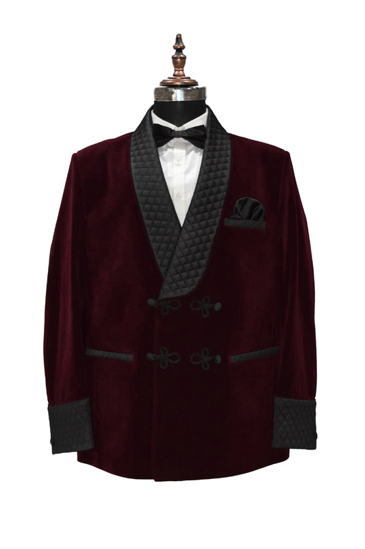 Men Burgundy Smoking Jacket Dinner Party Wear Blazer - TrendsfashionIN