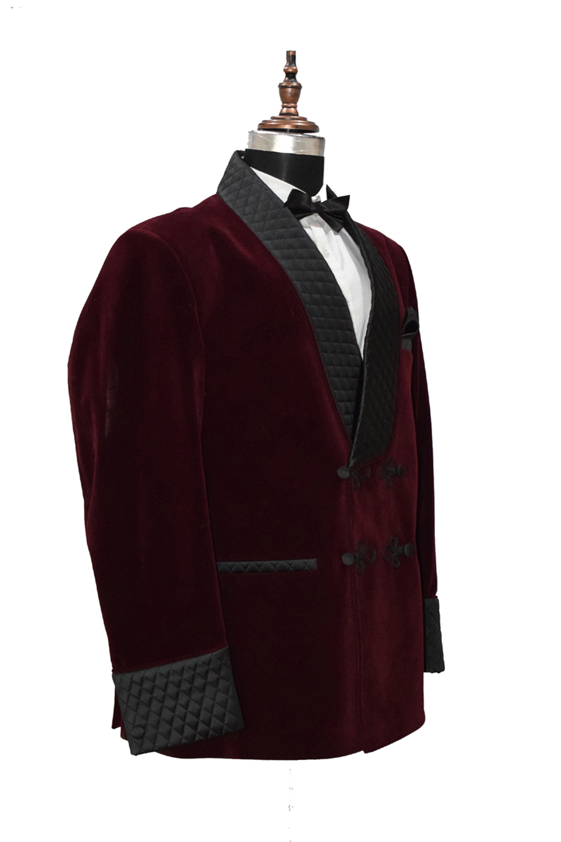 Men Burgundy Smoking Jacket Dinner Party Wear Blazer - TrendsfashionIN