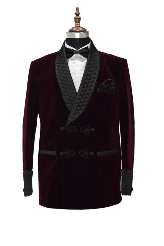 Men Burgundy Smoking Jacket Dinner Party Wear Blazer Coat - TrendsfashionIN