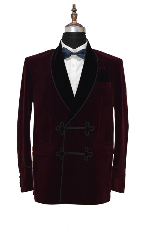 Men Burgundy Smoking Jacket Dinner Party Wear Blazer - TrendsfashionIN