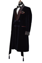 Load image into Gallery viewer, Men Navy Blue Smoking Jacket Wedding Party Wear Long Coat - TrendsfashionIN
