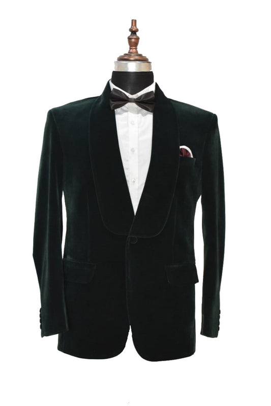 Men Green Smoking Jacket Dinner Party Wear Blazer - TrendsfashionIN