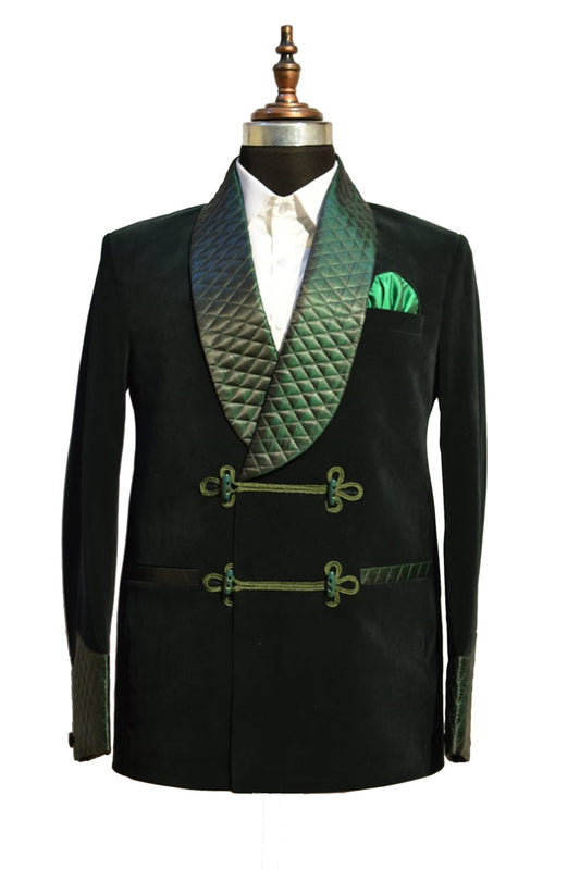 Men Green Smoking Jacket Dinner Party Wear Blazer - TrendsfashionIN