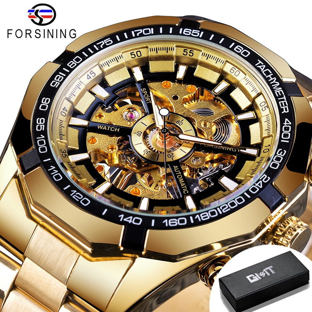 Mens Skeleton Watch Stainless Steel Waterproof watch