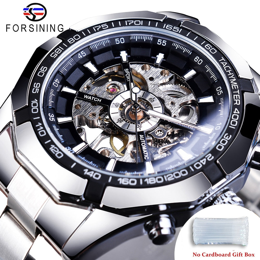 Mens Skeleton Watch Stainless Steel Waterproof watch