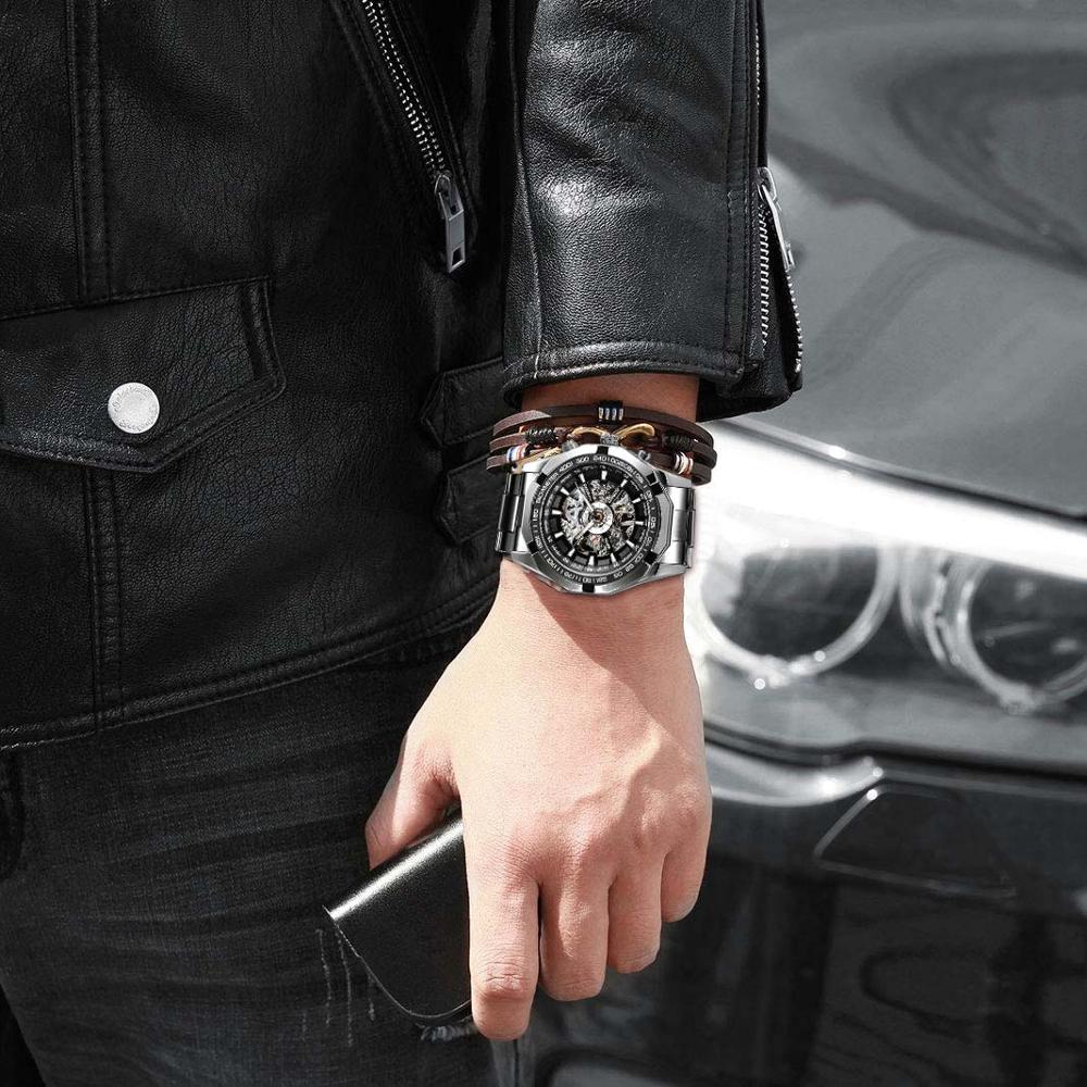 Mens Skeleton Watch Stainless Steel Waterproof watch