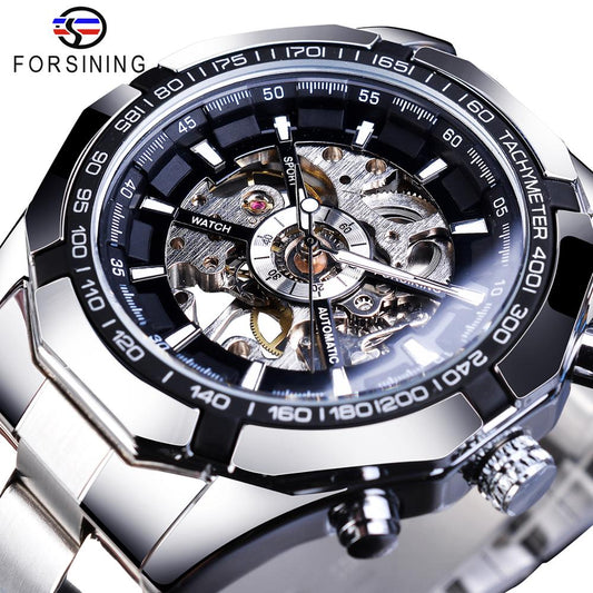 Mens Skeleton Watch Stainless Steel Waterproof watch