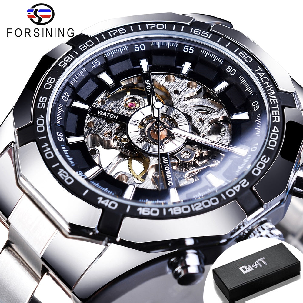 Mens Skeleton Watch Stainless Steel Waterproof watch