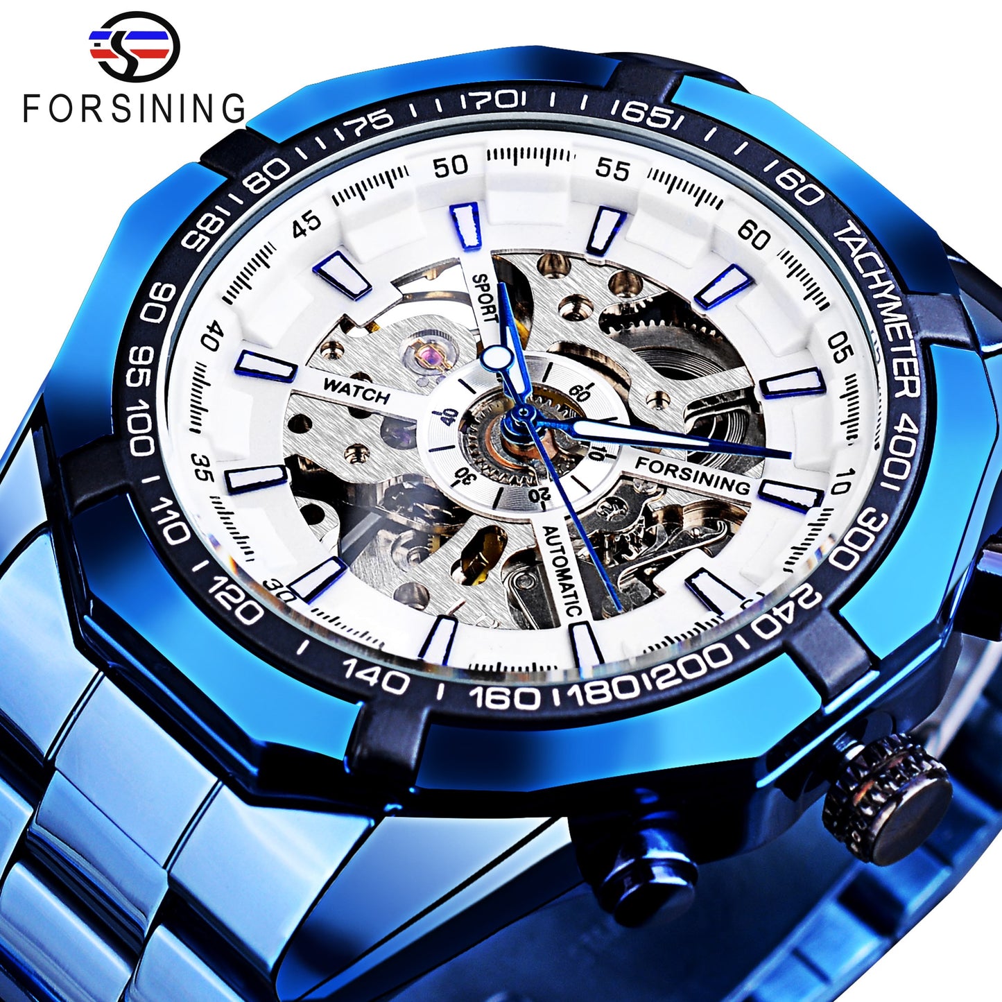 Mens Skeleton Watch Stainless Steel Waterproof watch