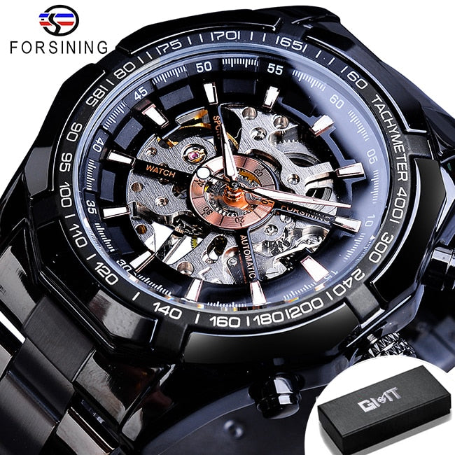 Mens Skeleton Watch Stainless Steel Waterproof watch