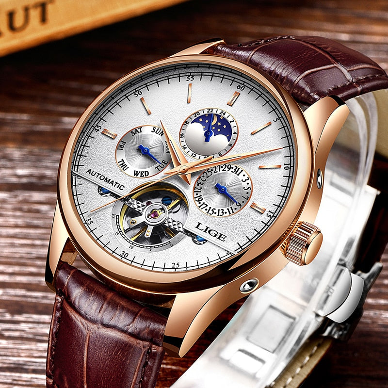 Men Watch Automatic Mechanical Leather Waterproof