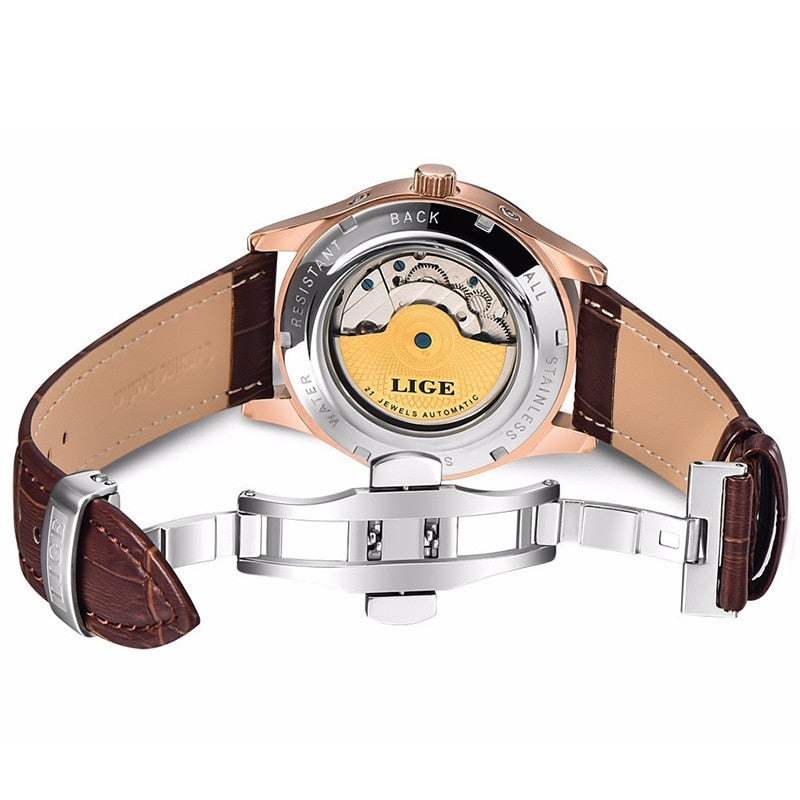 Men Watch Automatic Mechanical Leather Waterproof