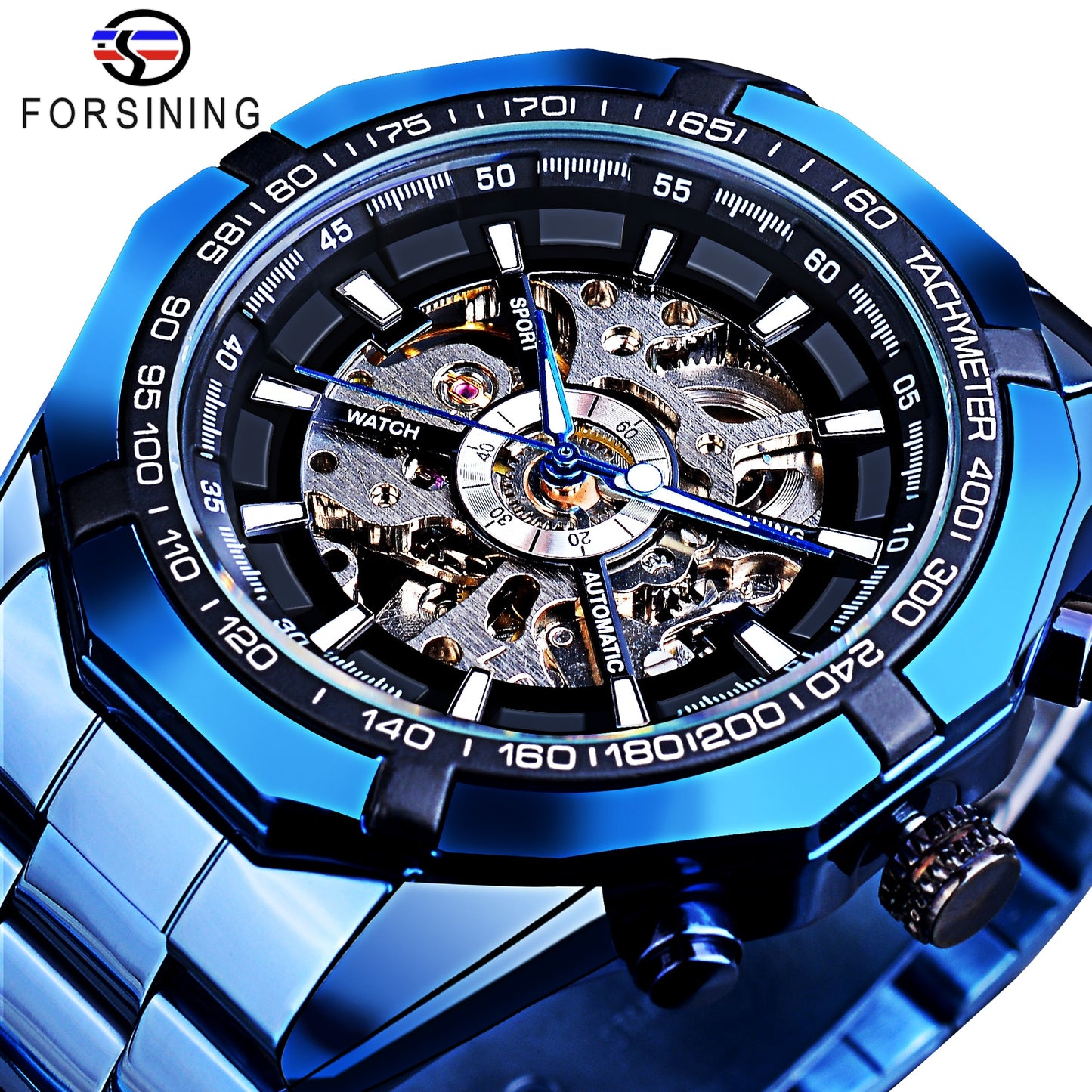 Mens Skeleton Watch Stainless Steel Waterproof watch