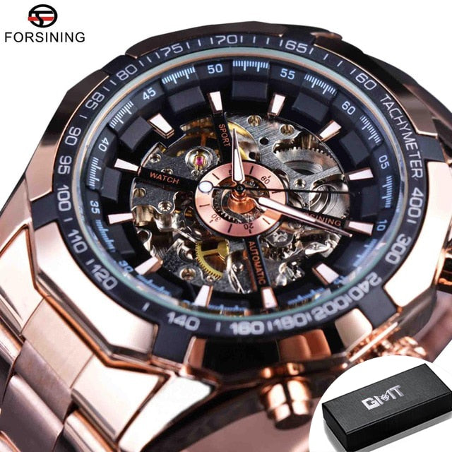 Mens Skeleton Watch Stainless Steel Waterproof watch