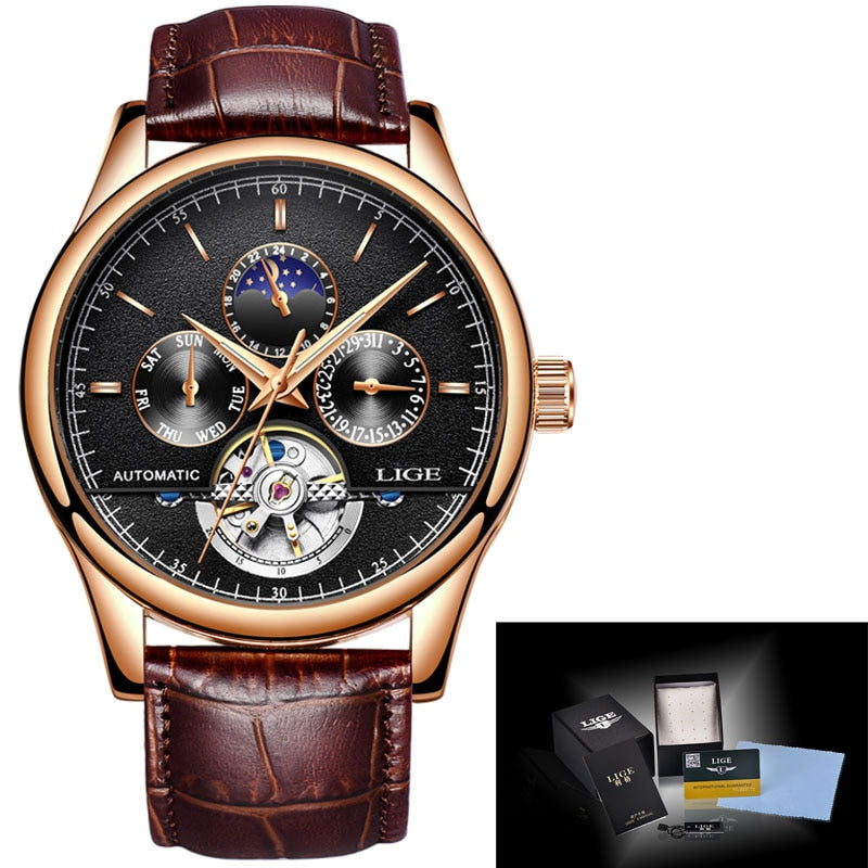 Men Watch Automatic Mechanical Leather Waterproof