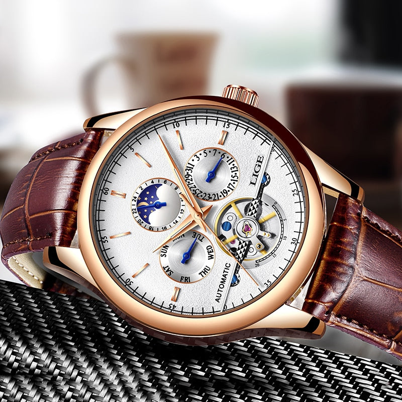 Men Watch Automatic Mechanical Leather Waterproof