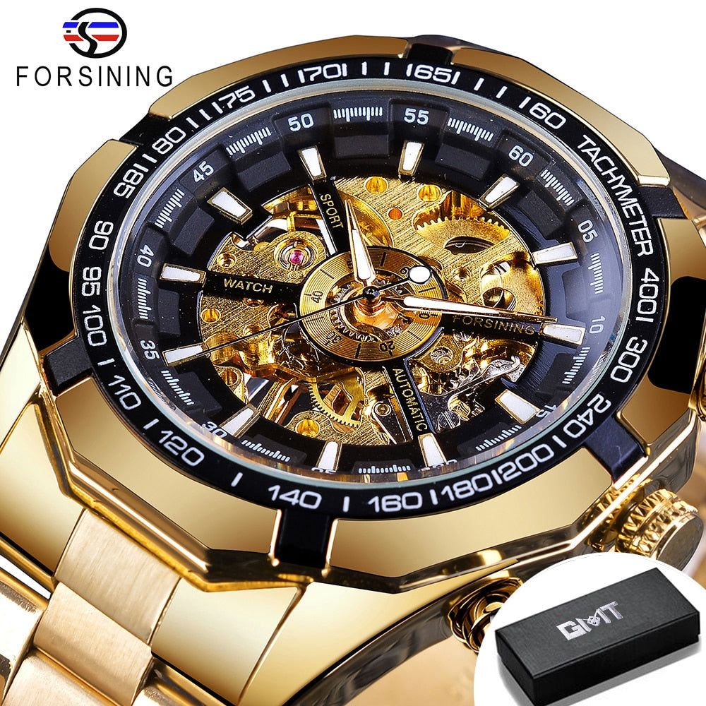 Mens Skeleton Watch Stainless Steel Waterproof watch