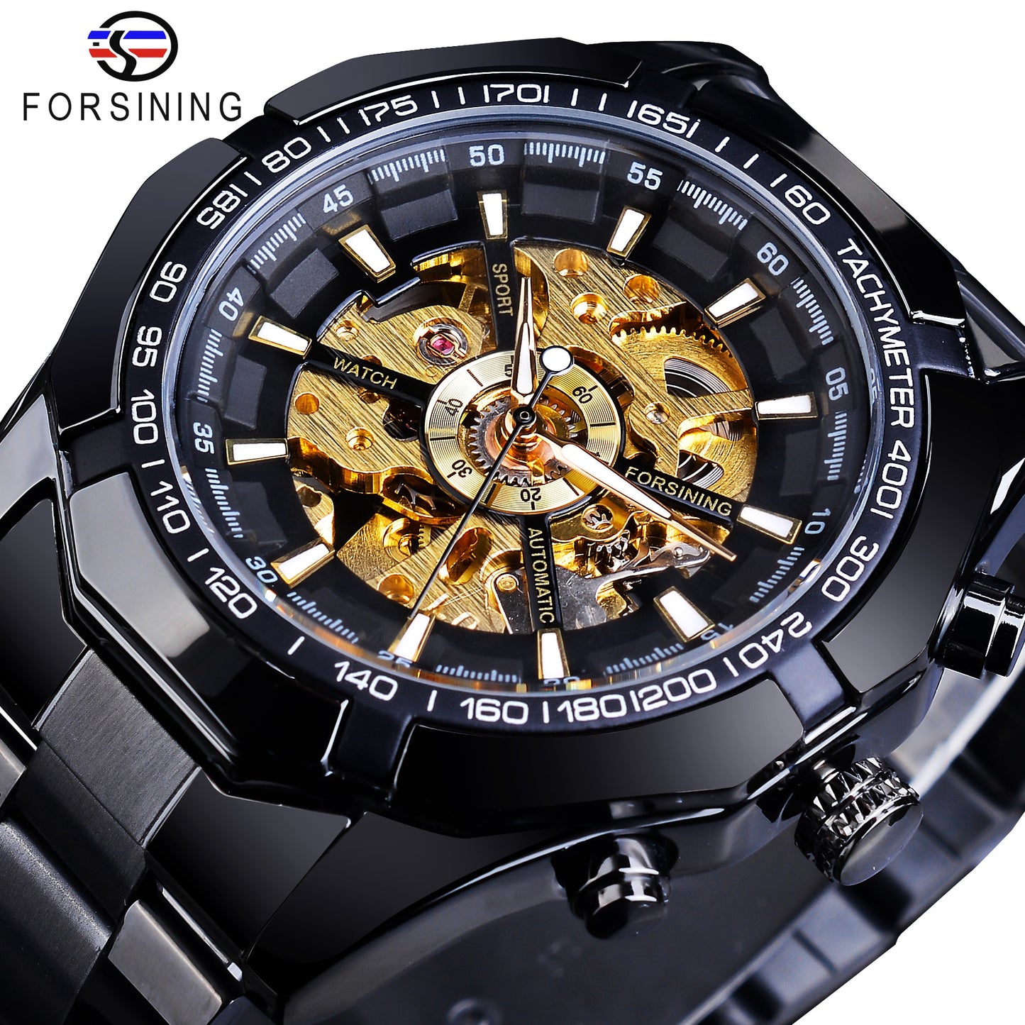 Mens Skeleton Watch Stainless Steel Waterproof watch