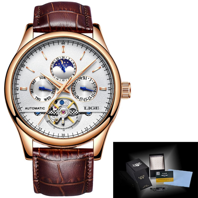 Men Watch Automatic Mechanical Leather Waterproof