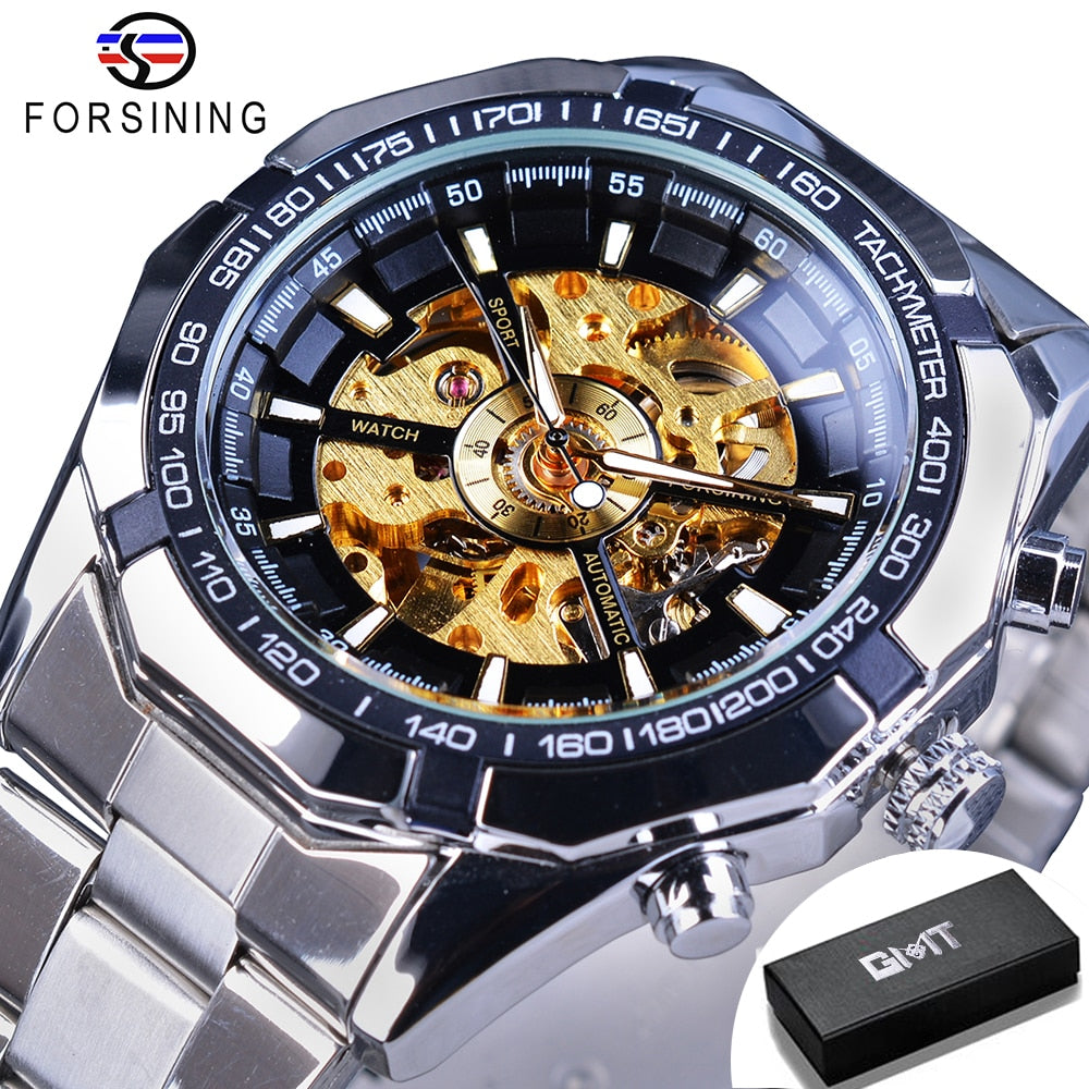 Mens Skeleton Watch Stainless Steel Waterproof watch