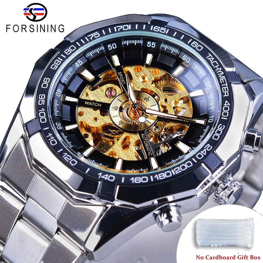 Mens Skeleton Watch Stainless Steel Waterproof watch