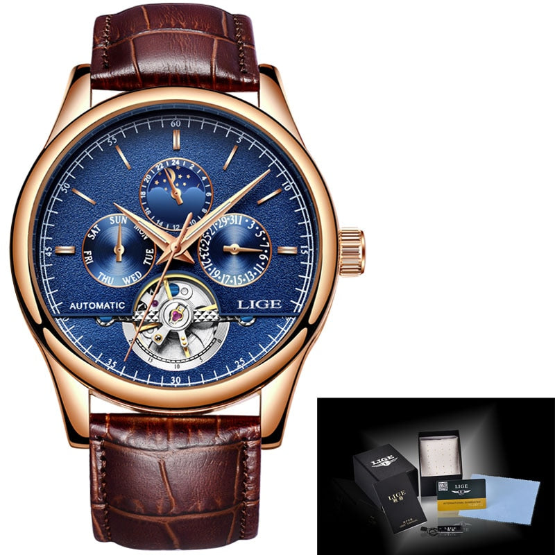 Men Watch Automatic Mechanical Leather Waterproof