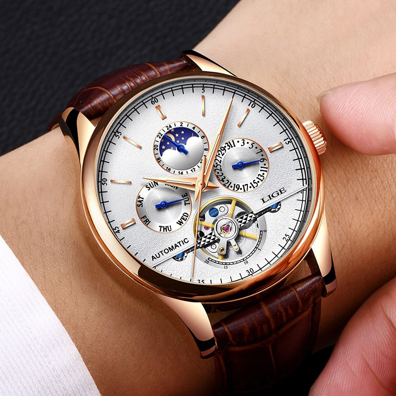 Men Watch Automatic Mechanical Leather Waterproof