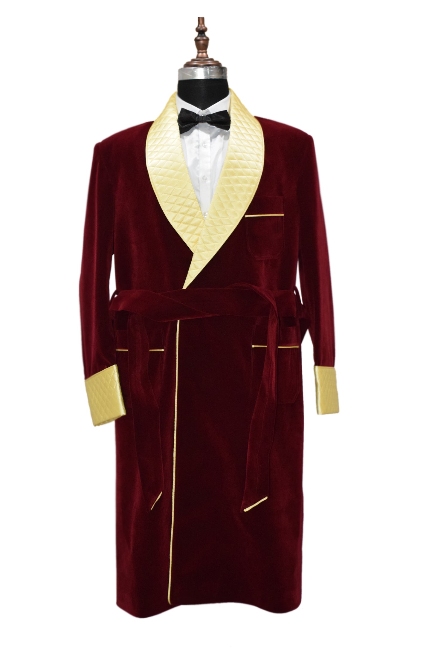 Men Maroon Smoking Jacket Party Wear Long Coat - TrendsfashionIN