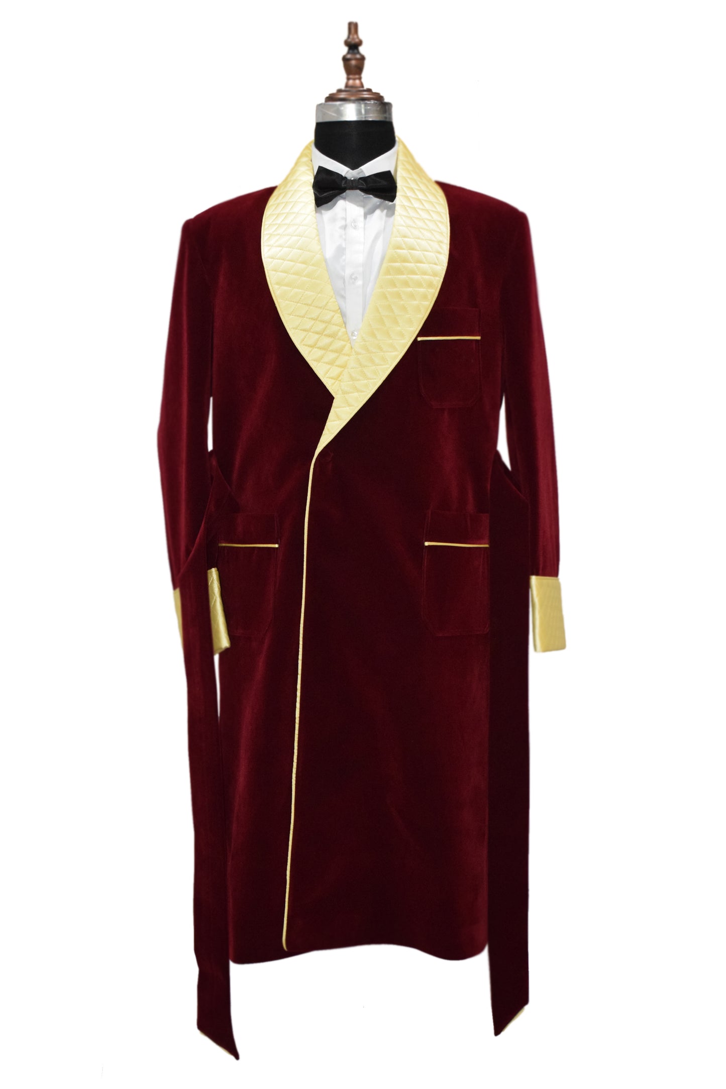 Men Maroon Smoking Jacket Party Wear Long Coat - TrendsfashionIN