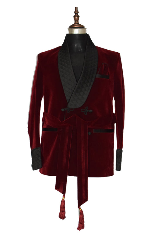 Men Maroon Smoking Jacket Dinner Party Wear Coat - TrendsfashionIN