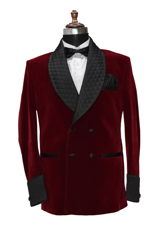 Men Maroon Smoking Jacket Wedding Party Wear Blazer - TrendsfashionIN