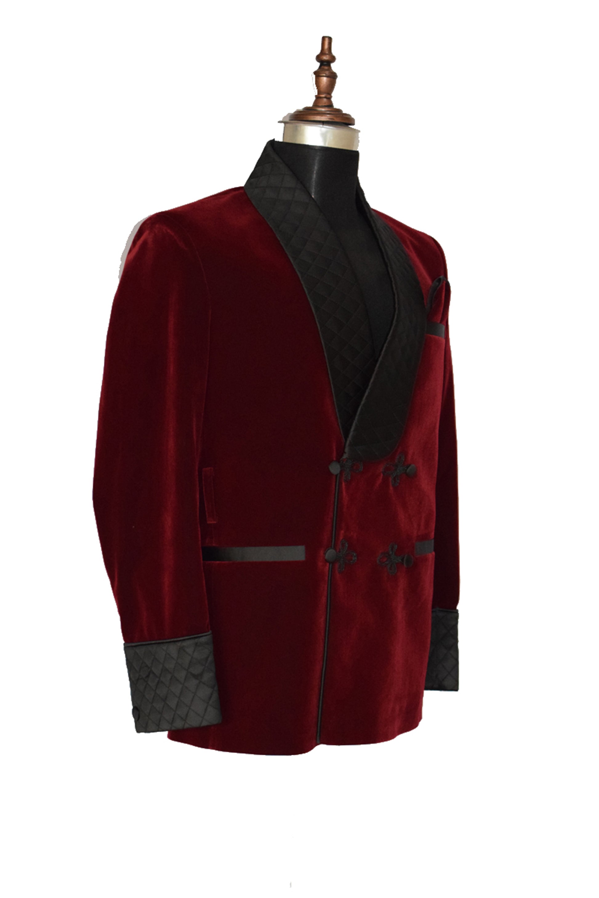 Men Maroon Smoking Jacket Dinner Party Wear Blazer - TrendsfashionIN