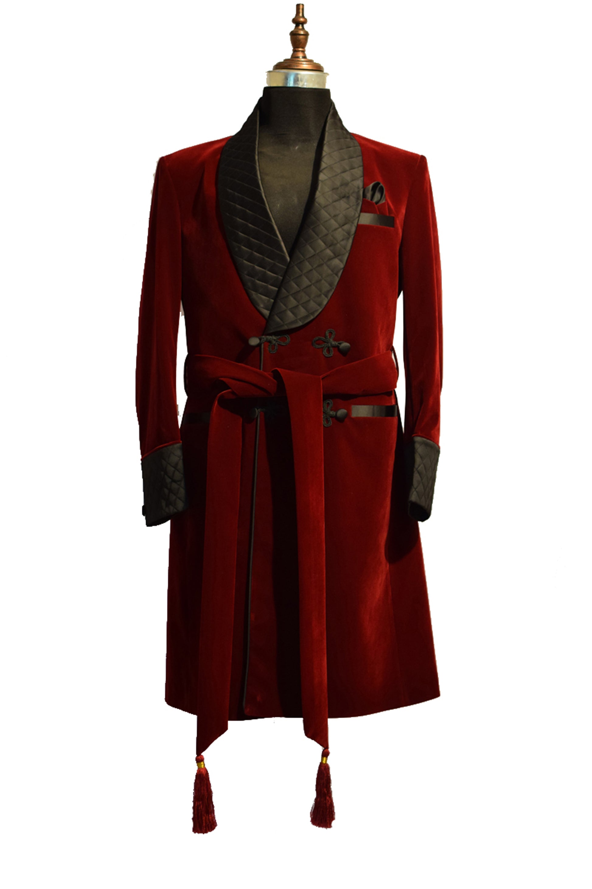 Men Maroon Smoking Jacket Dinner Party Wear Long Coat - TrendsfashionIN