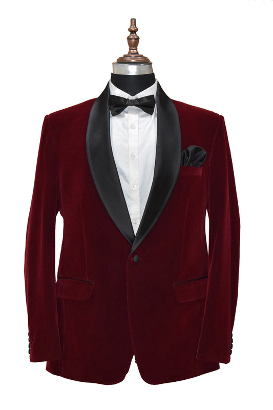 Men Maroon Smoking Jacket Dinner Party Wear Blazer - TrendsfashionIN