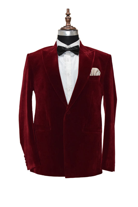 Men Maroon Smoking Jacket Dinner Party Wear Coat - TrendsfashionIN