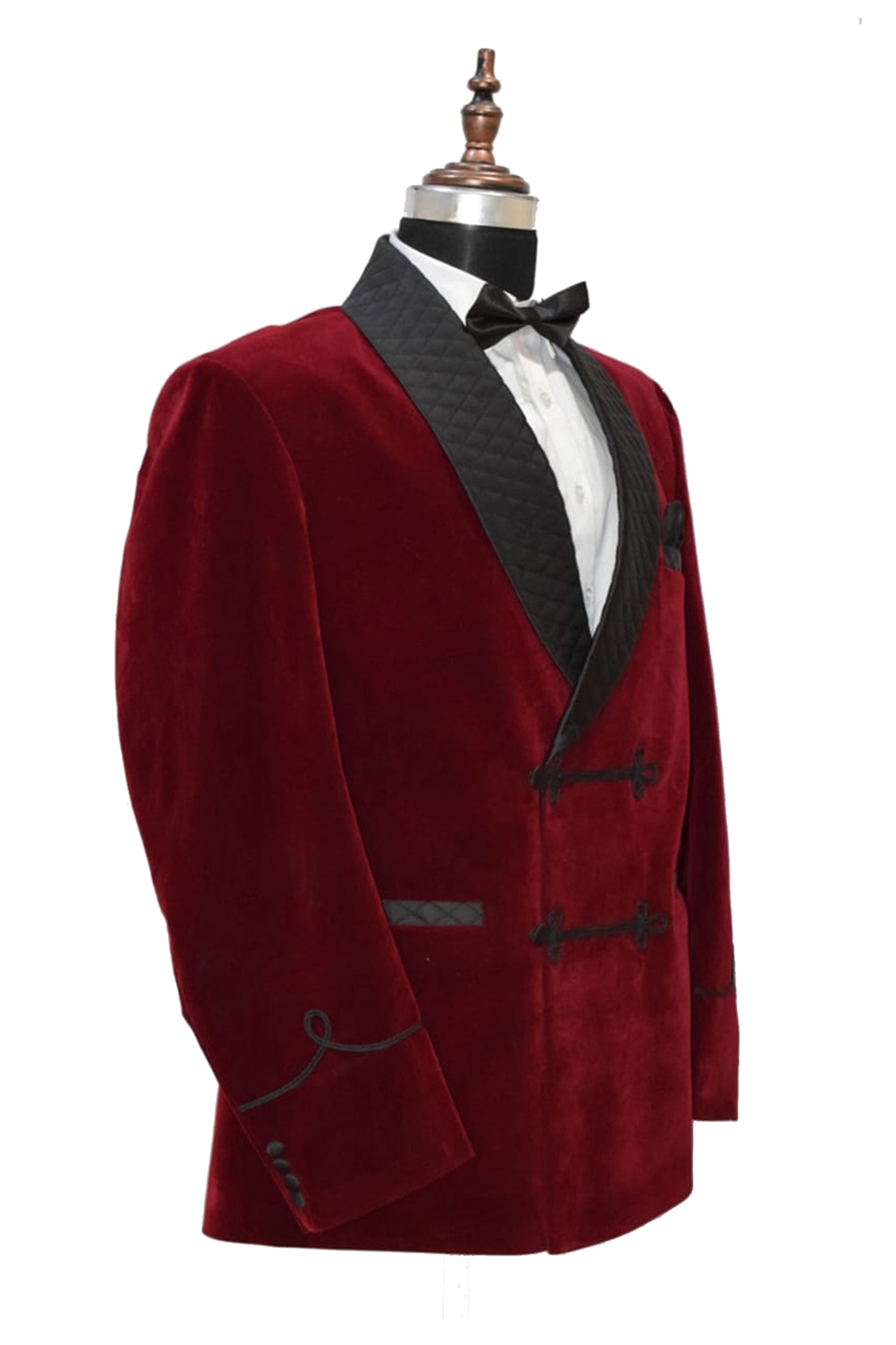 Men Maroon Smoking Jacket Wedding Party Wear Blazer - TrendsfashionIN