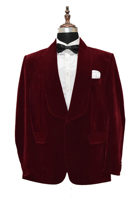 Men Maroon Smoking Jacket Dinner Party Wear Coat - TrendsfashionIN