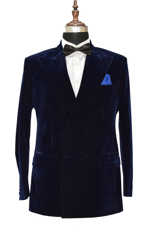 Men Navy Blue Smoking Jacket Dinner Party Wear Coat - TrendsfashionIN