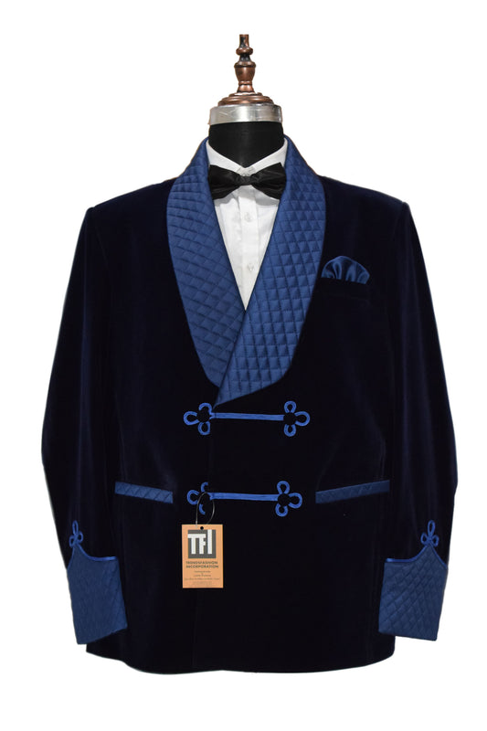 Men Navy Blue Smoking Jackets Dinner Party Wear Coat