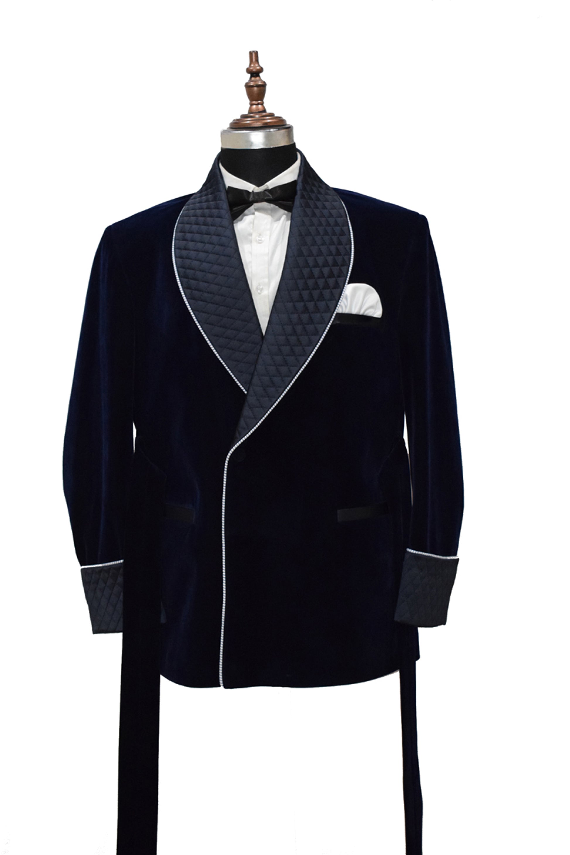 Men Navy Blue Smoking Jacket Dinner Party Wear Coat - TrendsfashionIN