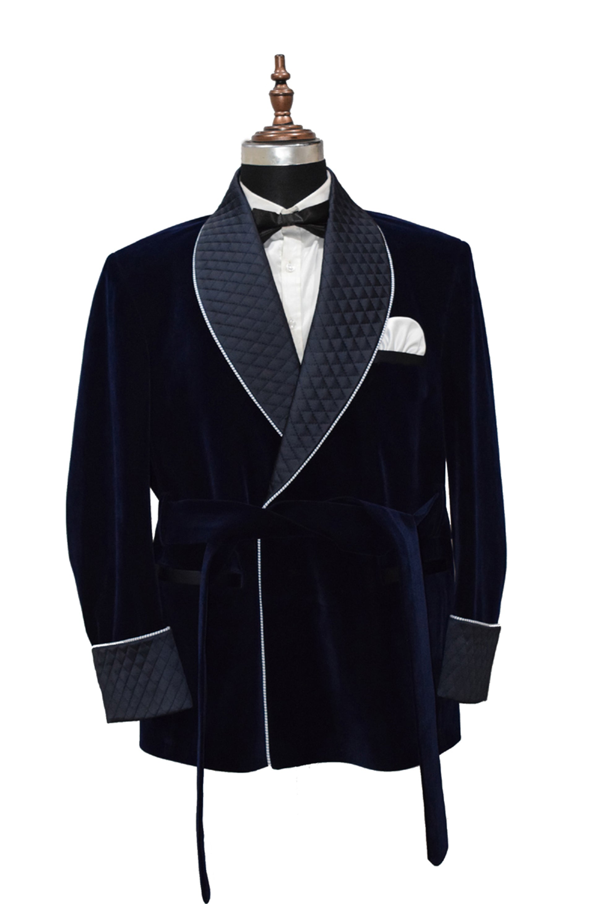 Men Navy Blue Smoking Jacket Dinner Party Wear Coat - TrendsfashionIN